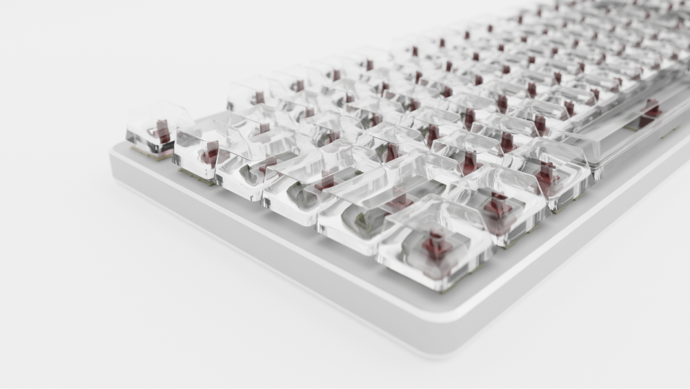 3D model of a keyboard with clear keycaps