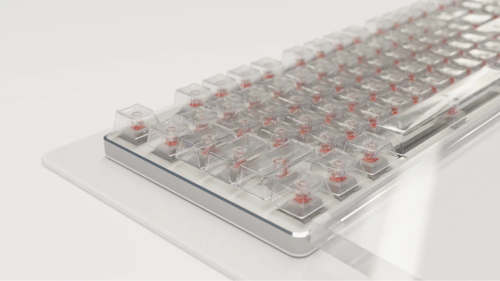 3D model of a keyboard with clear keycaps