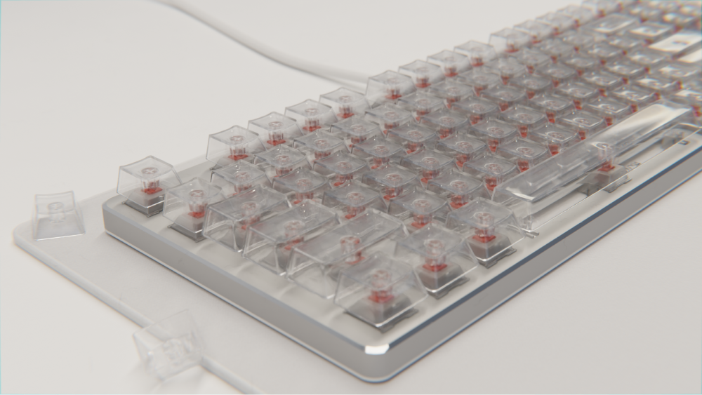 3D model of a keyboard with clear keycaps