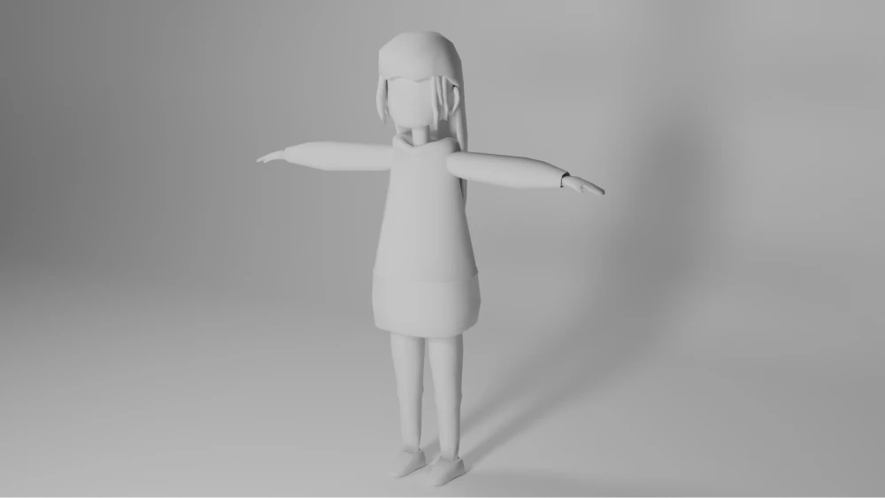 Clay render of a 3D model of a girl