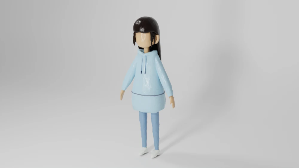 Textured render of a 3D model of a girl