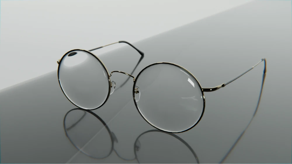 3D Model of glasses on a reflective black table