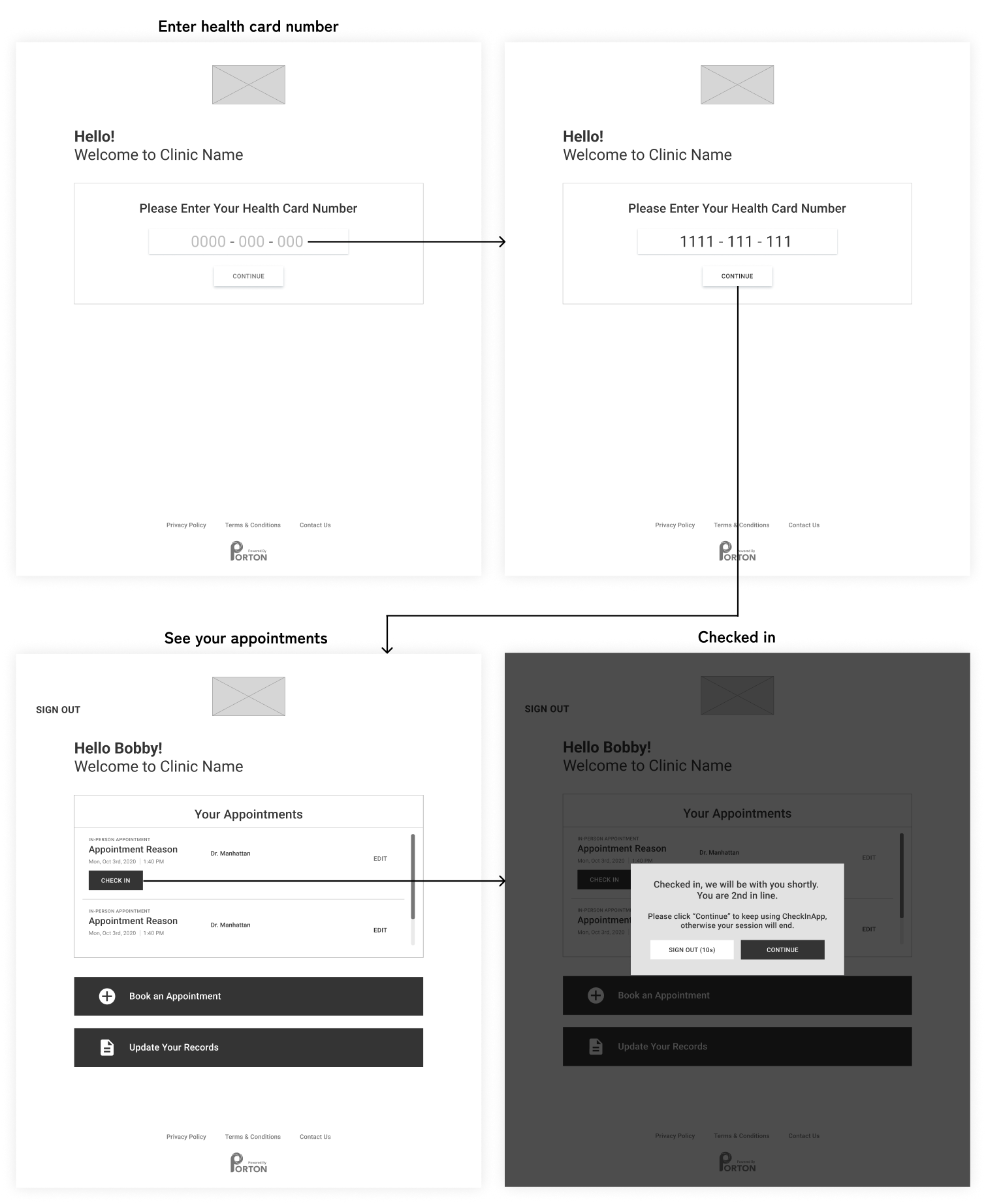 Initial wireframe of new CheckInApp