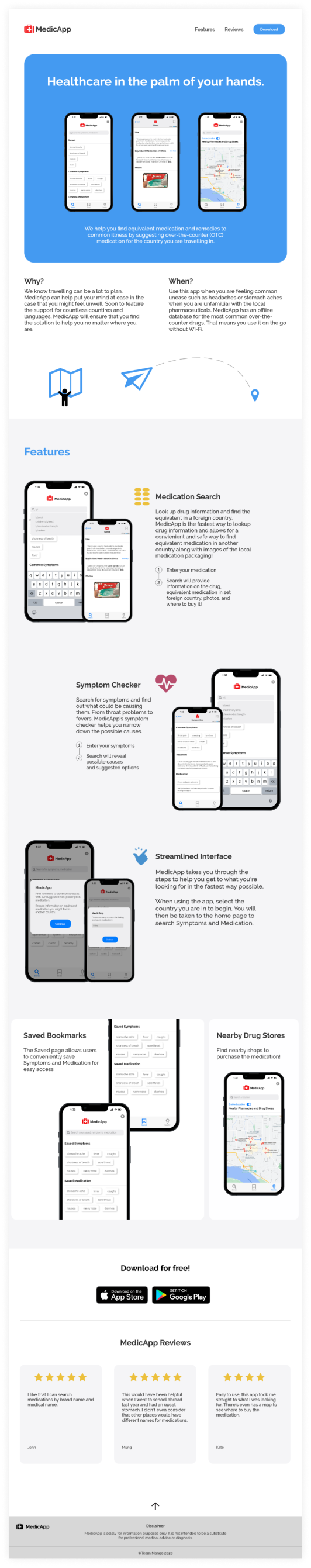 MedicApp website final layout