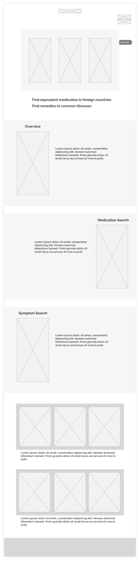 MedicApp website wireframe iteration 1