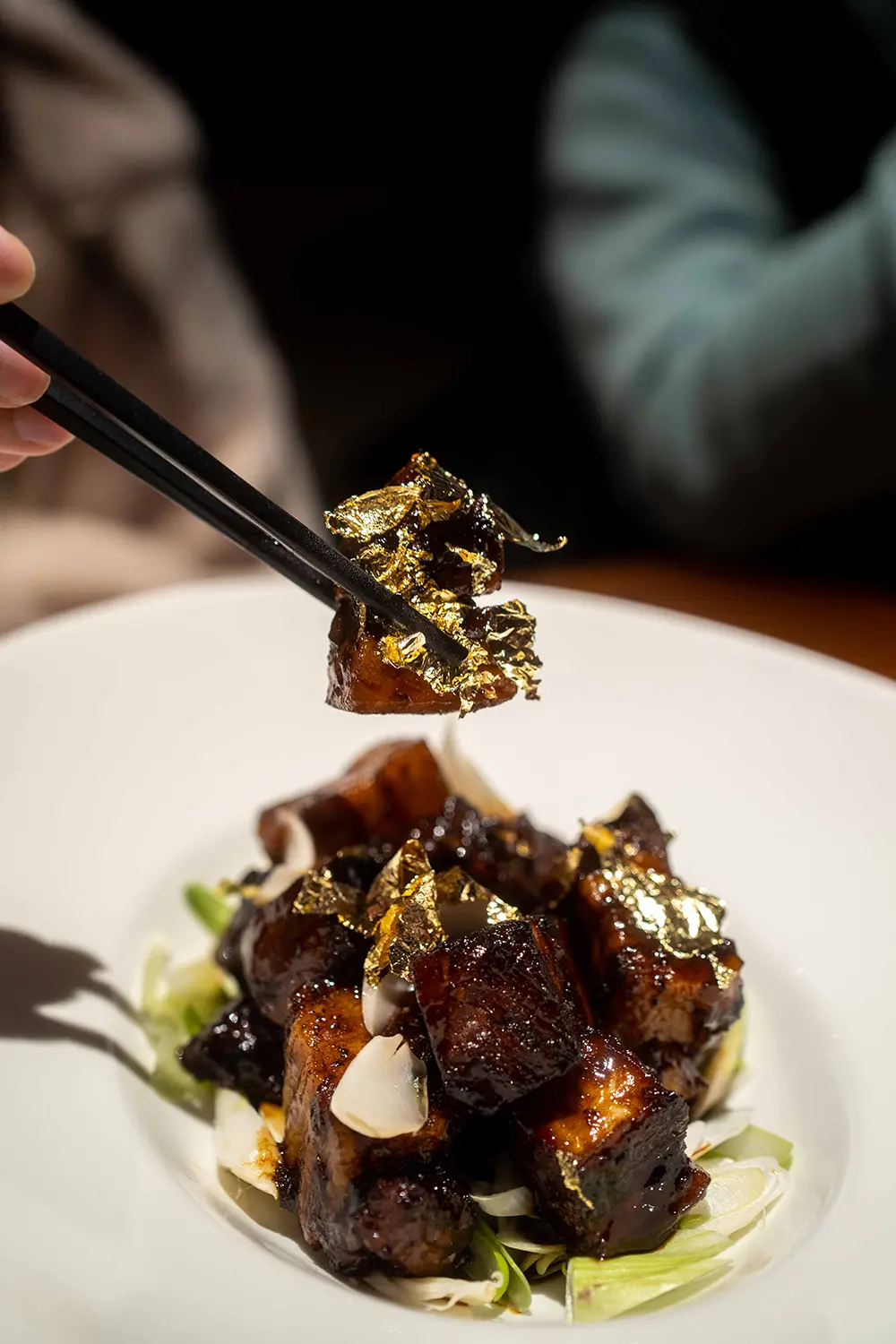 Braised pork belly with gold flakes