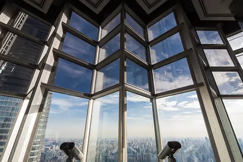 Interior windows of the Jinmao Tower looking out