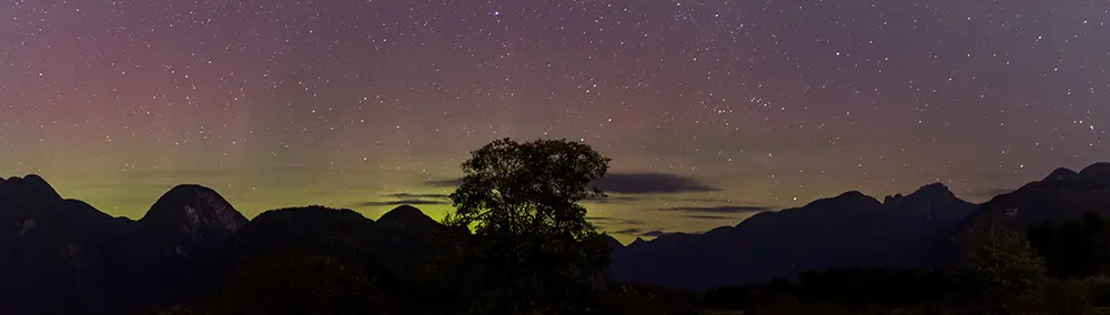Aurora behind mountains and trees